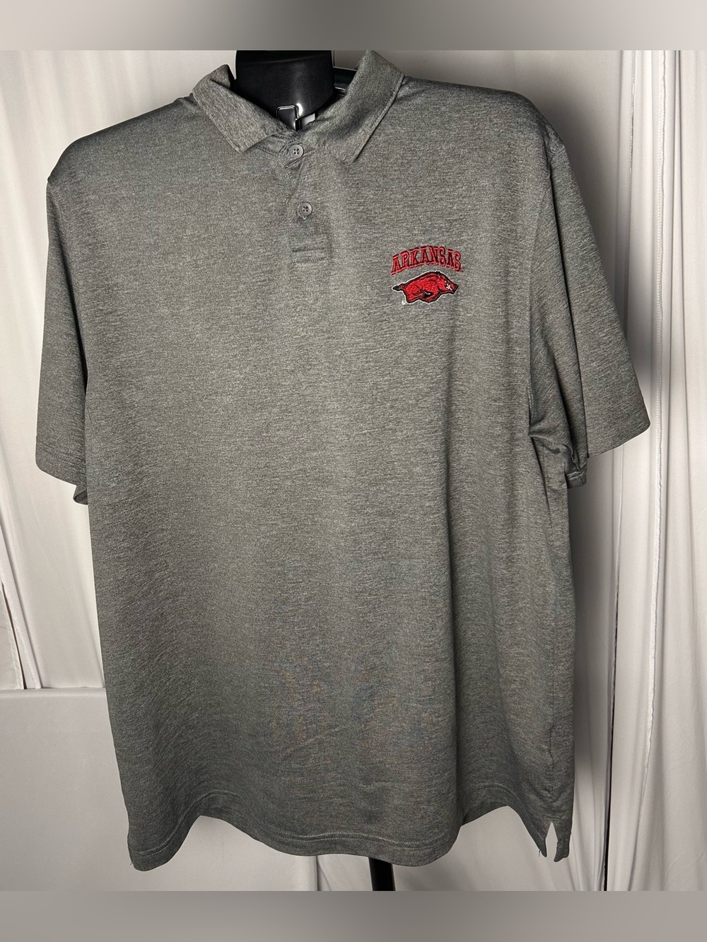 Champion Gray Polo with Red Arkansas Razorback Embroidery